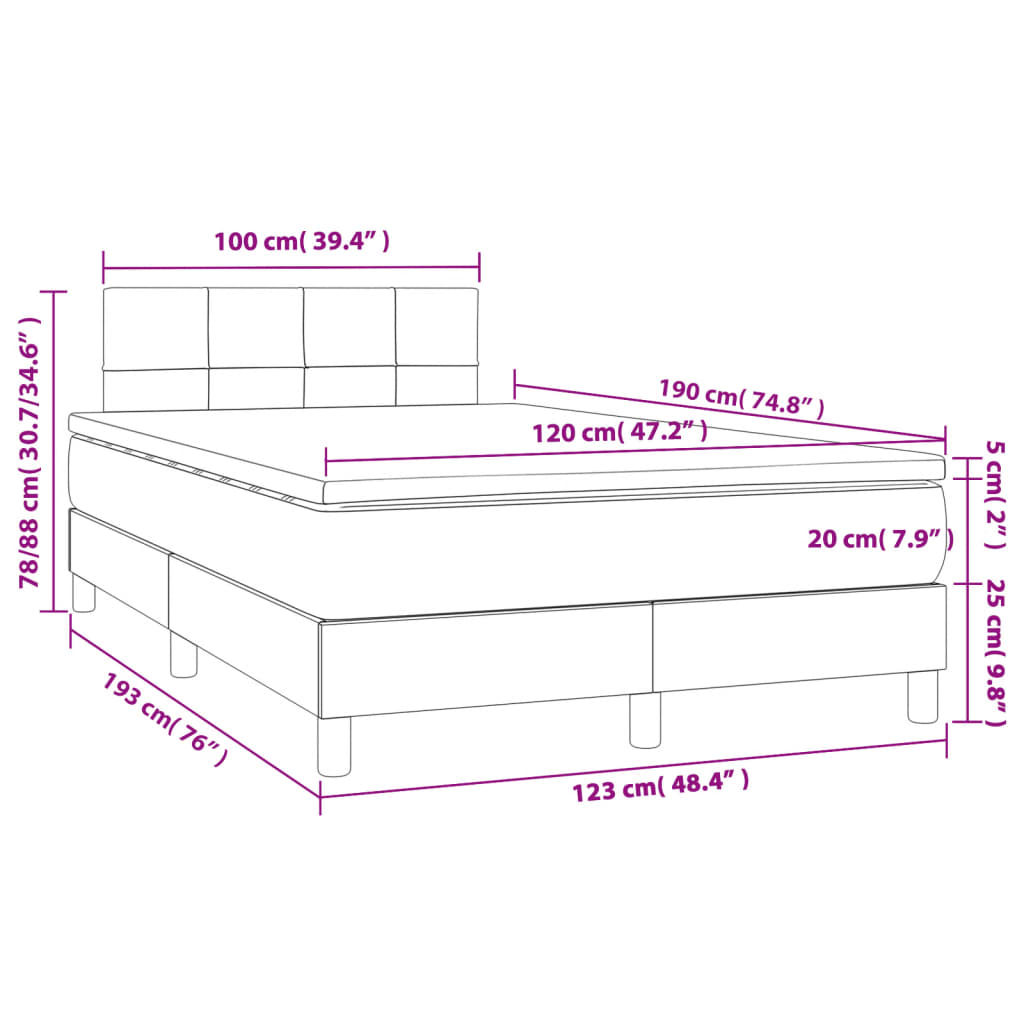 Cama boxspring com colchão 120x190 cm tecido cinzento-claro