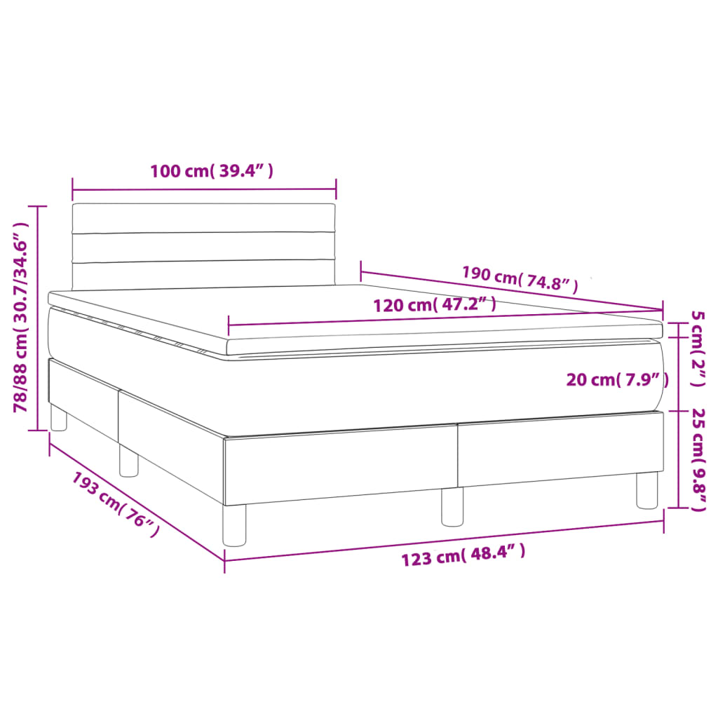 Cama boxspring com colchão 120x190 cm tecido cinzento-claro