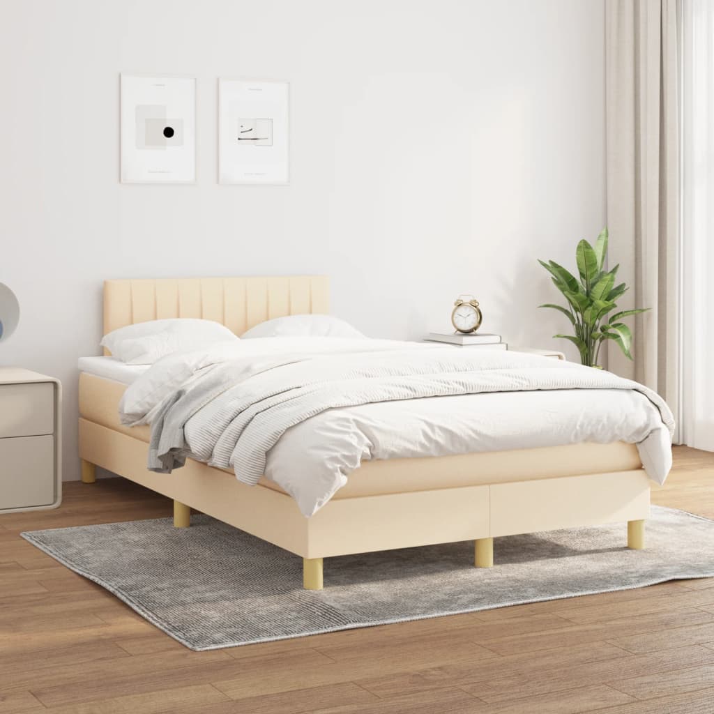 Cama boxspring com colchão 120x190 cm tecido cor creme