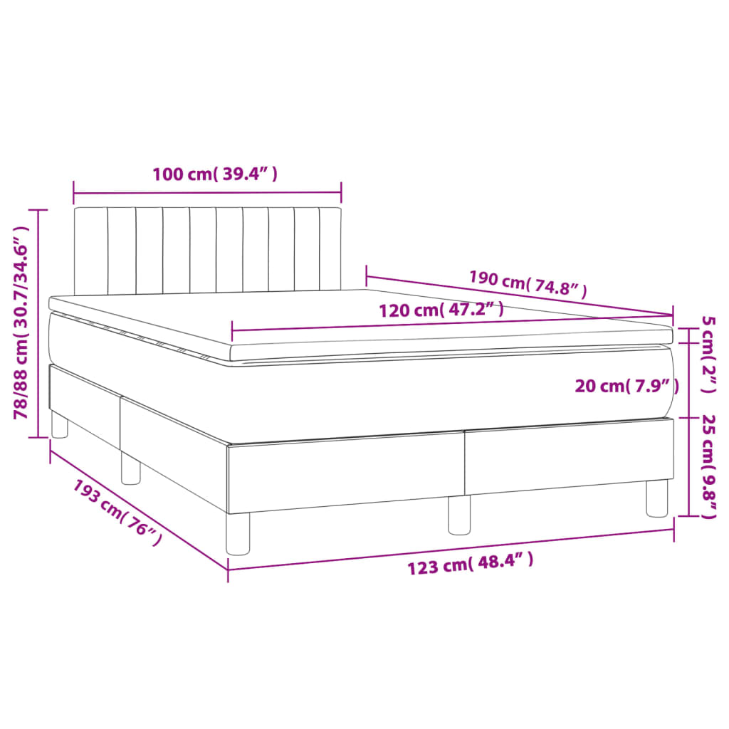 Cama boxspring com colchão 120x190 cm tecido cor creme