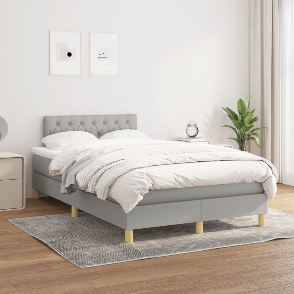 Cama boxspring com colchão 120x190 cm tecido cinzento-claro