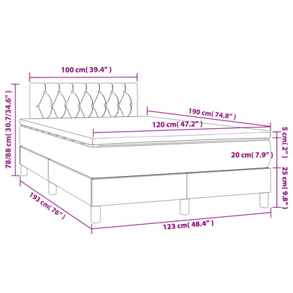 Cama boxspring com colchão 120x190 cm tecido cinzento-claro