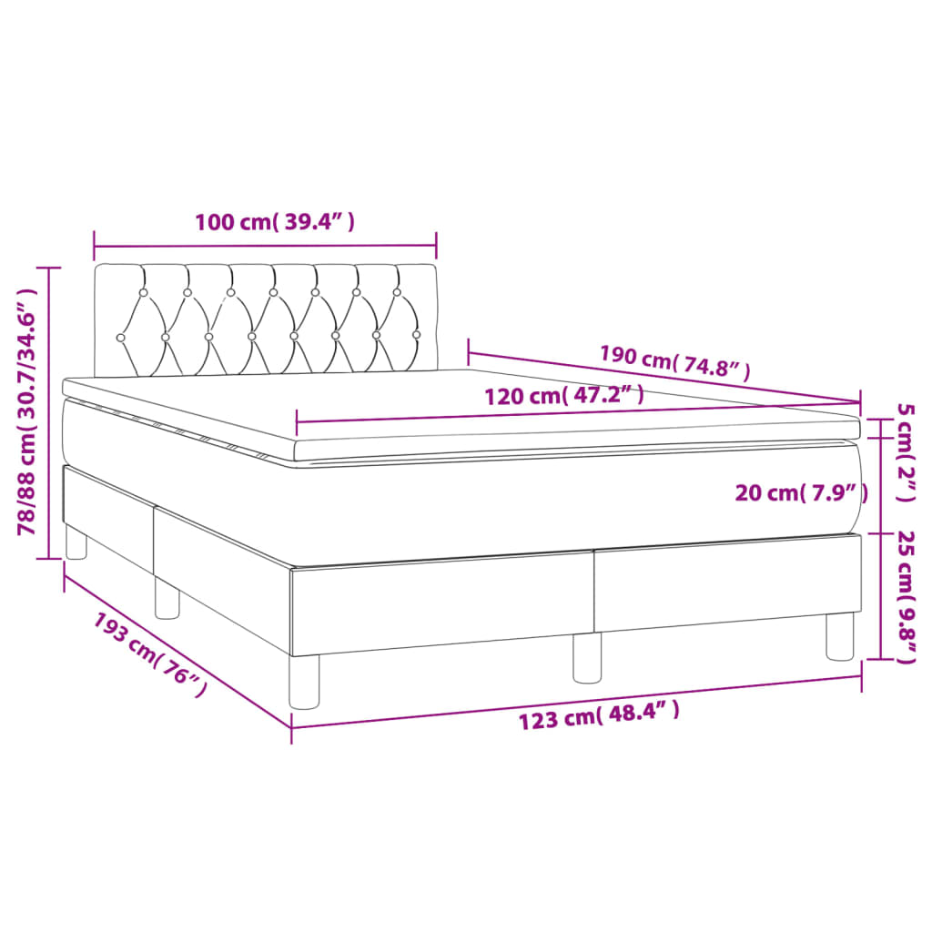 Cama boxspring com colchão 120x190 cm tecido azul