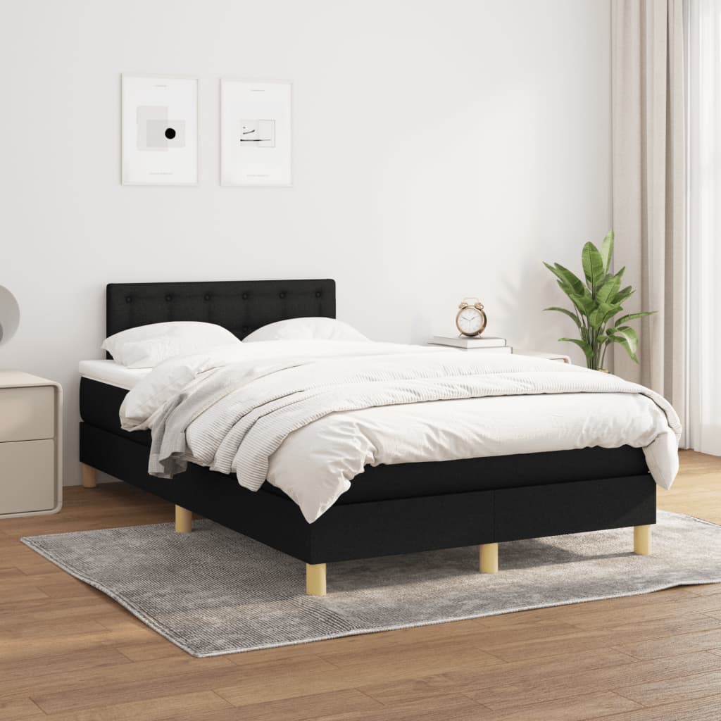 Cama boxspring com colchão 120x190 cm tecido preto