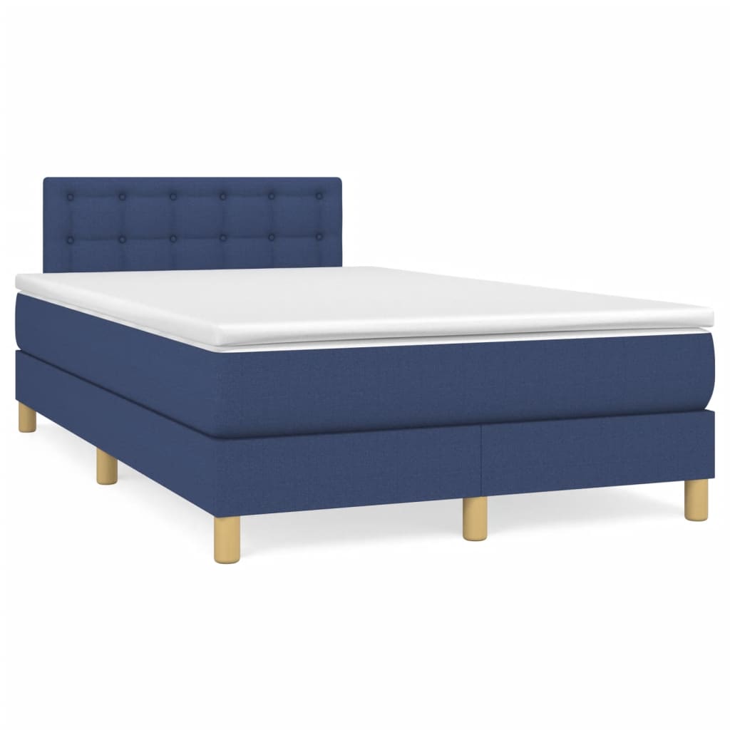 Cama boxspring com colchão 120x190 cm tecido azul