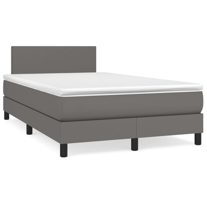 Cama boxspring com colchão 120x190 cm couro artificial cinzento