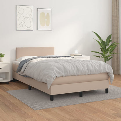 Cama boxspring c/ colchão 120x190cm couro artificial cappuccino