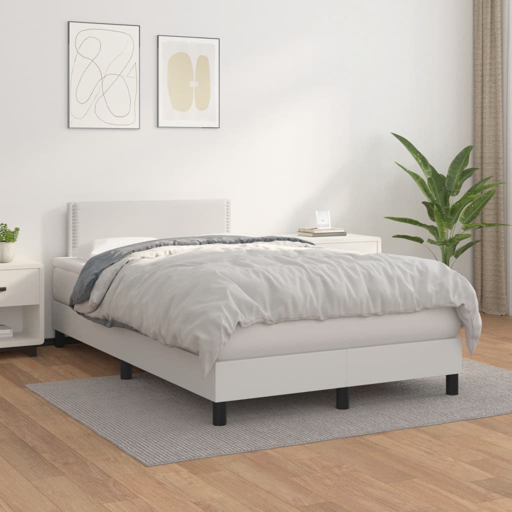 Cama boxspring com colchão 120x190 cm couro artificial branco