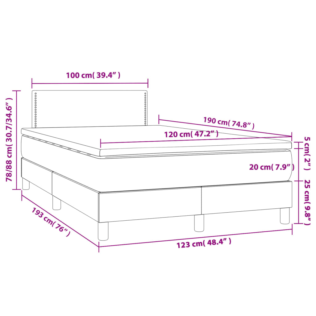 Cama boxspring com colchão 120x190 cm couro artificial branco