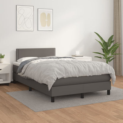 Cama boxspring com colchão 120x190 cm couro artificial cinzento