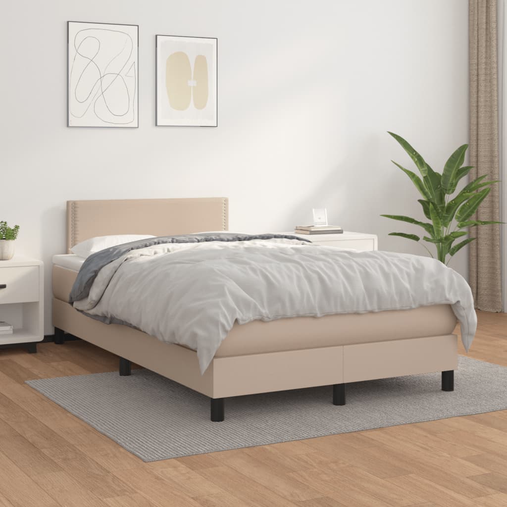 Cama boxspring c/ colchão 120x190cm couro artificial cappuccino