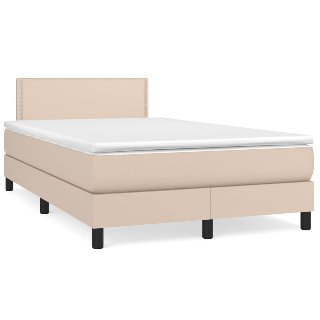 Cama boxspring c/ colchão 120x190cm couro artificial cappuccino