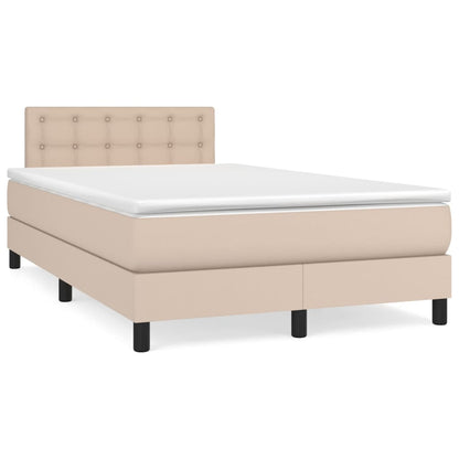 Cama boxspring c/ colchão 120x190cm couro artificial cappuccino