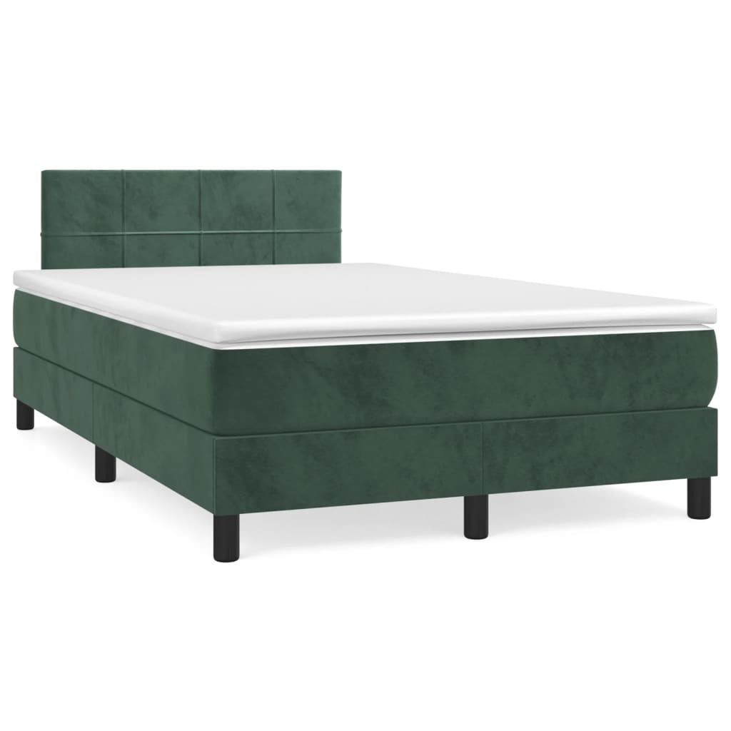 Cama boxspring com colchão 120x190 cm veludo verde-escuro