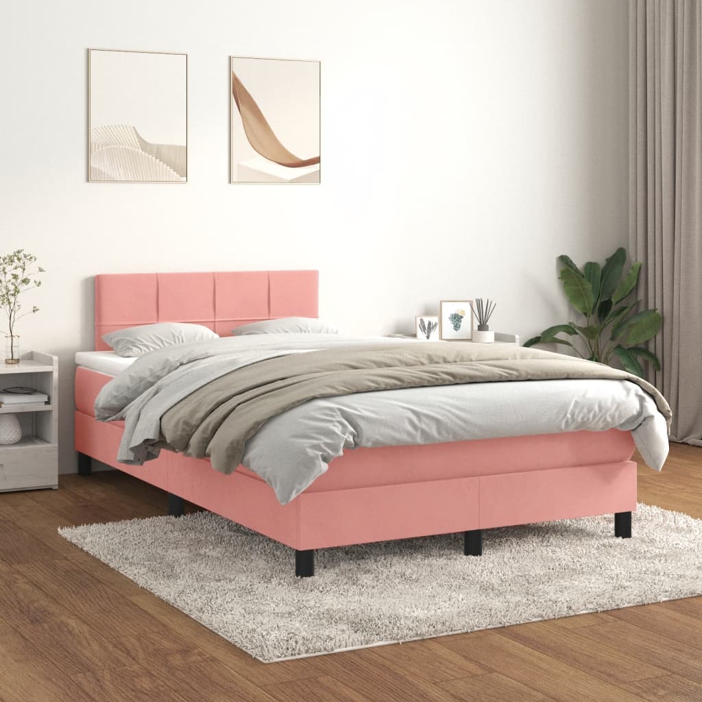 Cama boxspring com colchão 120x190 cm veludo rosa