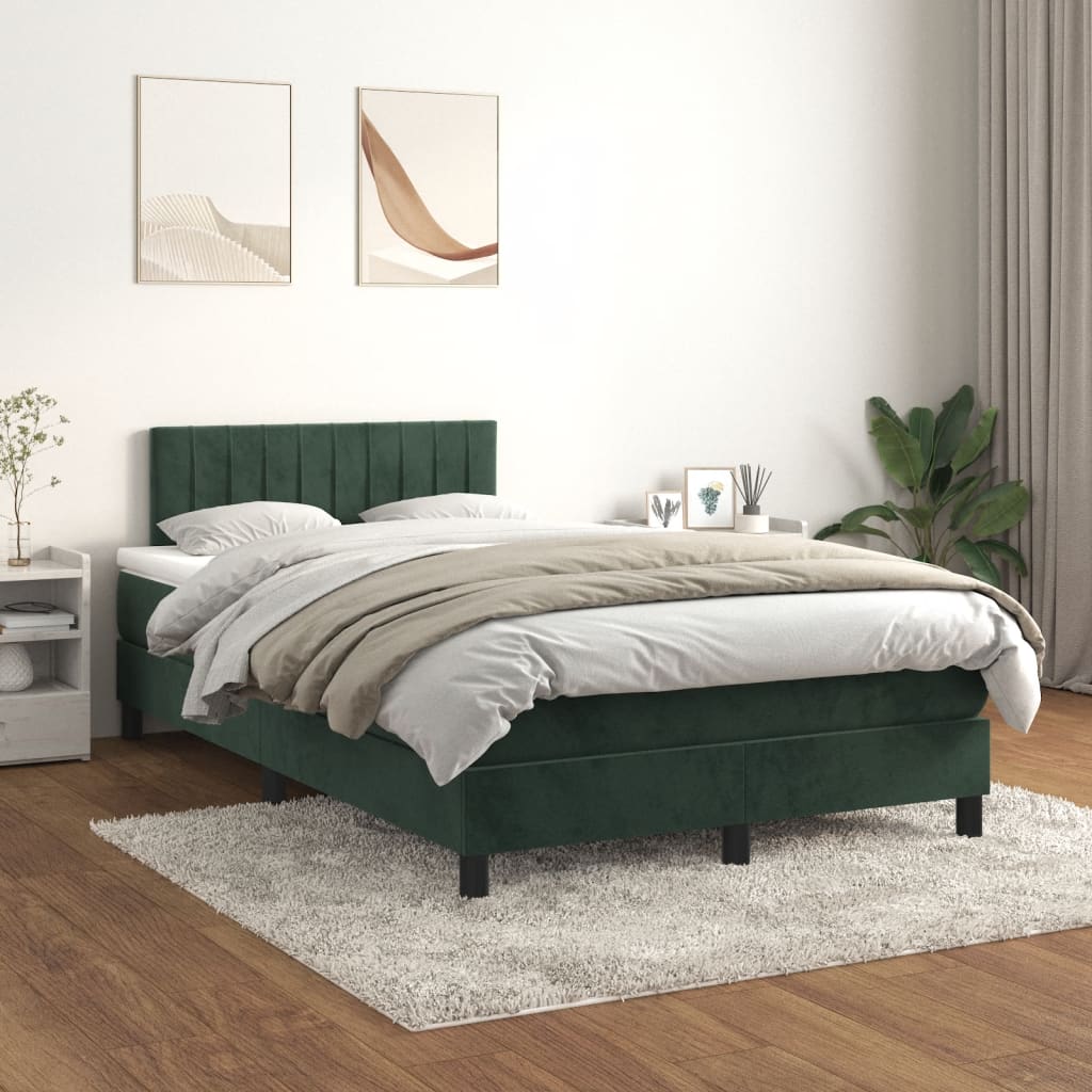 Cama boxspring com colchão 120x190 cm veludo verde-escuro