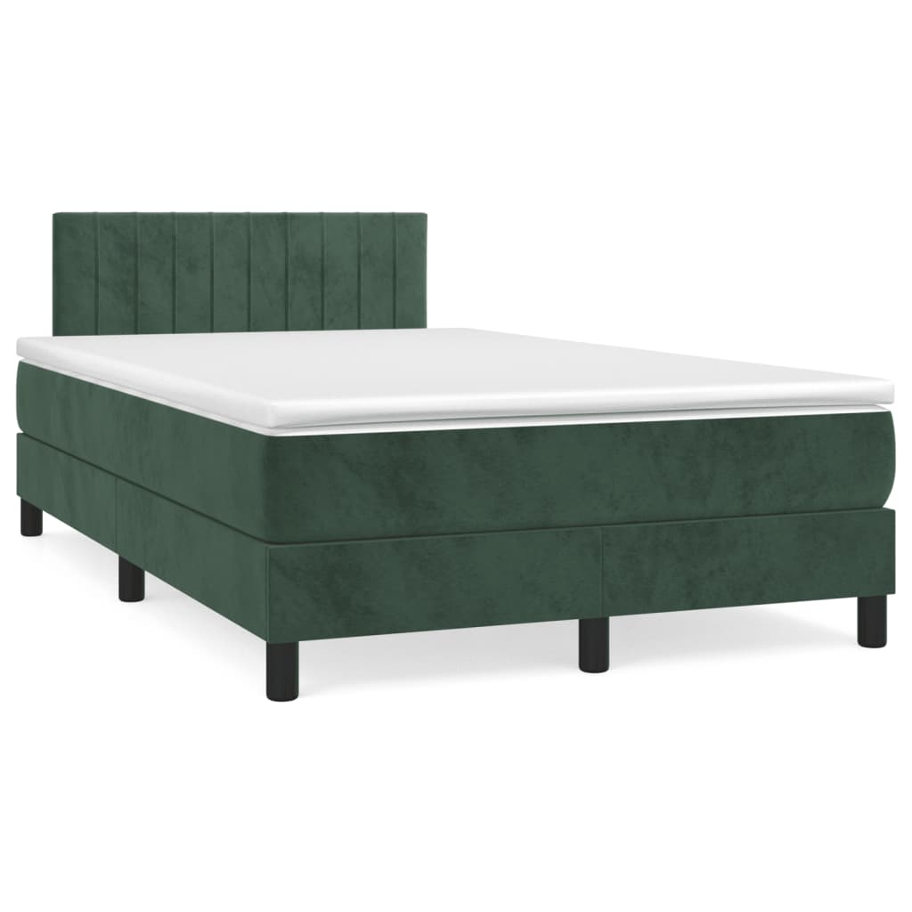 Cama boxspring com colchão 120x190 cm veludo verde-escuro