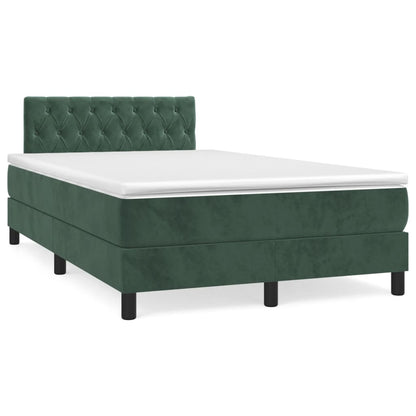 Cama boxspring com colchão 120x190 cm veludo verde-escuro