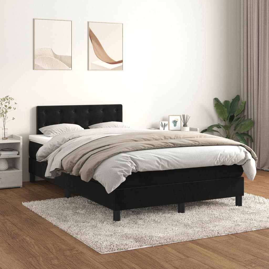 Cama boxspring com colchão 120x190 cm veludo preto