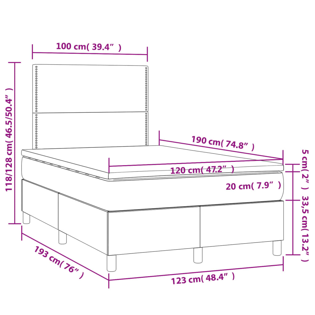 Cama boxspring com colchão 120x190 cm tecido cinzento-escuro