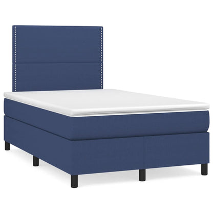 Cama boxspring com colchão 120x190 cm tecido azul