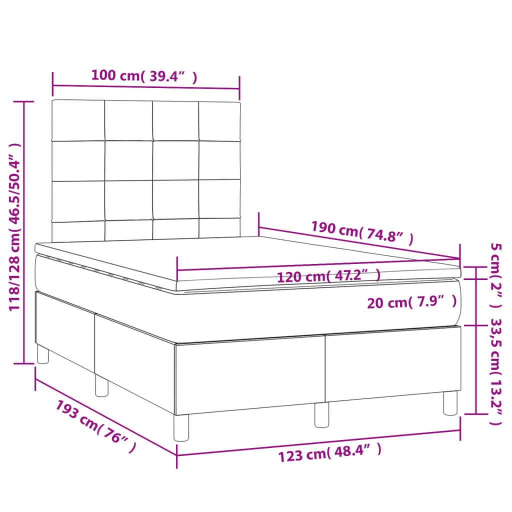 Cama boxspring com colchão 120x190 cm tecido cinzento-claro