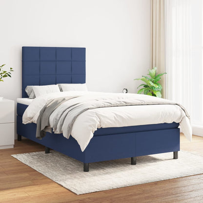 Cama boxspring com colchão 120x190 cm tecido azul