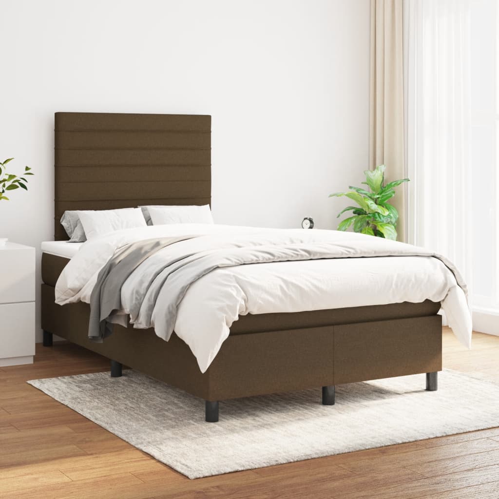 Cama boxspring com colchão 120x190 cm tecido castanho-escuro