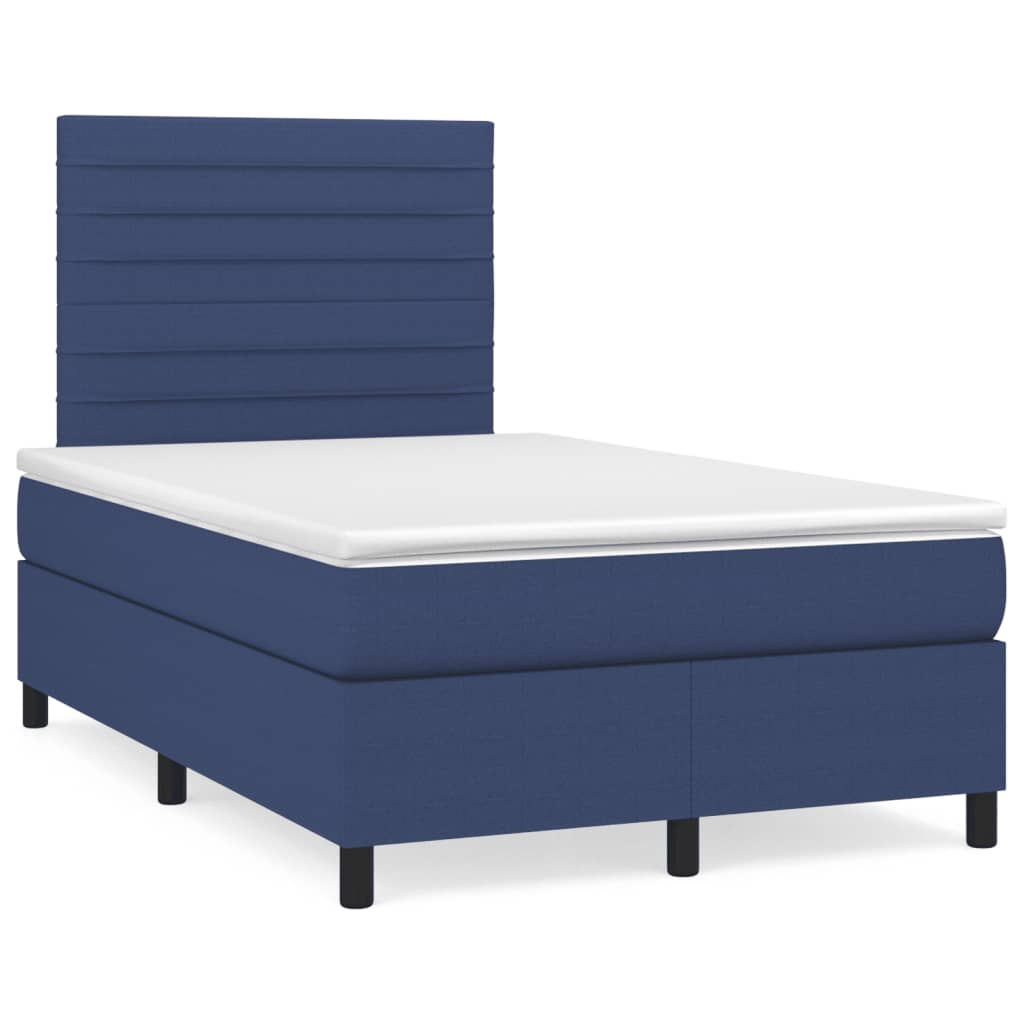 Cama boxspring com colchão 120x190 cm tecido azul