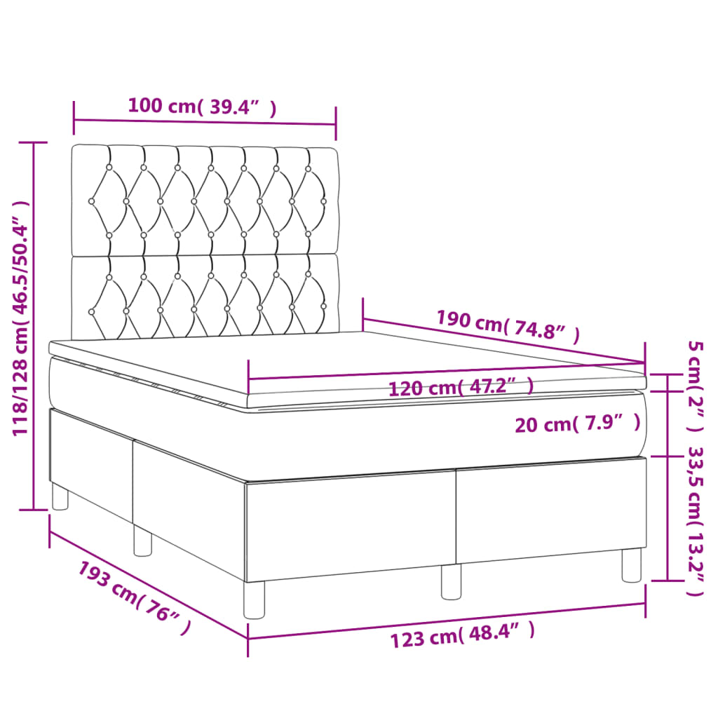 Cama boxspring com colchão 120x190 cm tecido cinzento-claro