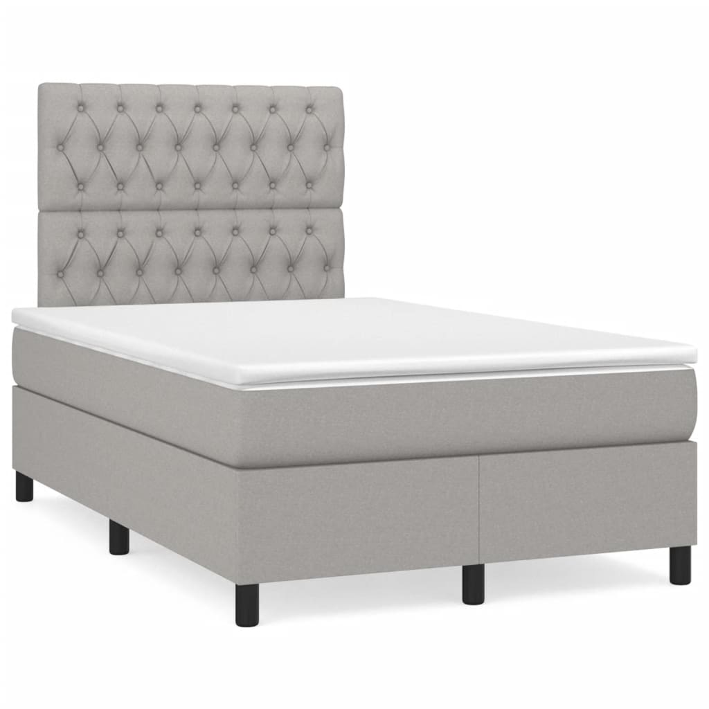 Cama boxspring com colchão 120x190 cm tecido cinzento-claro