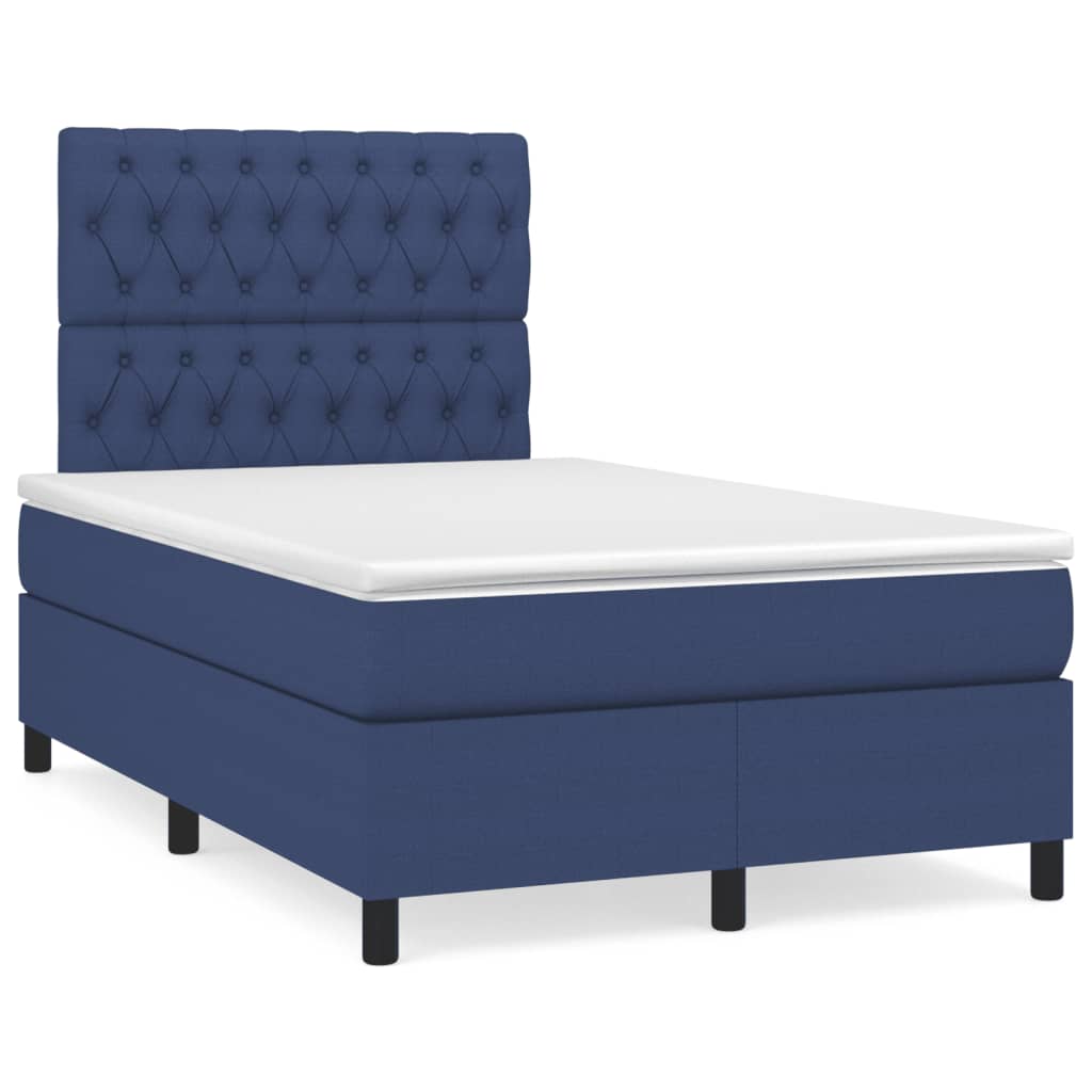 Cama boxspring com colchão 120x190 cm tecido azul