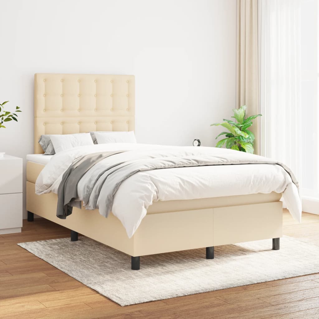 Cama boxspring com colchão 120x190 cm tecido cor creme