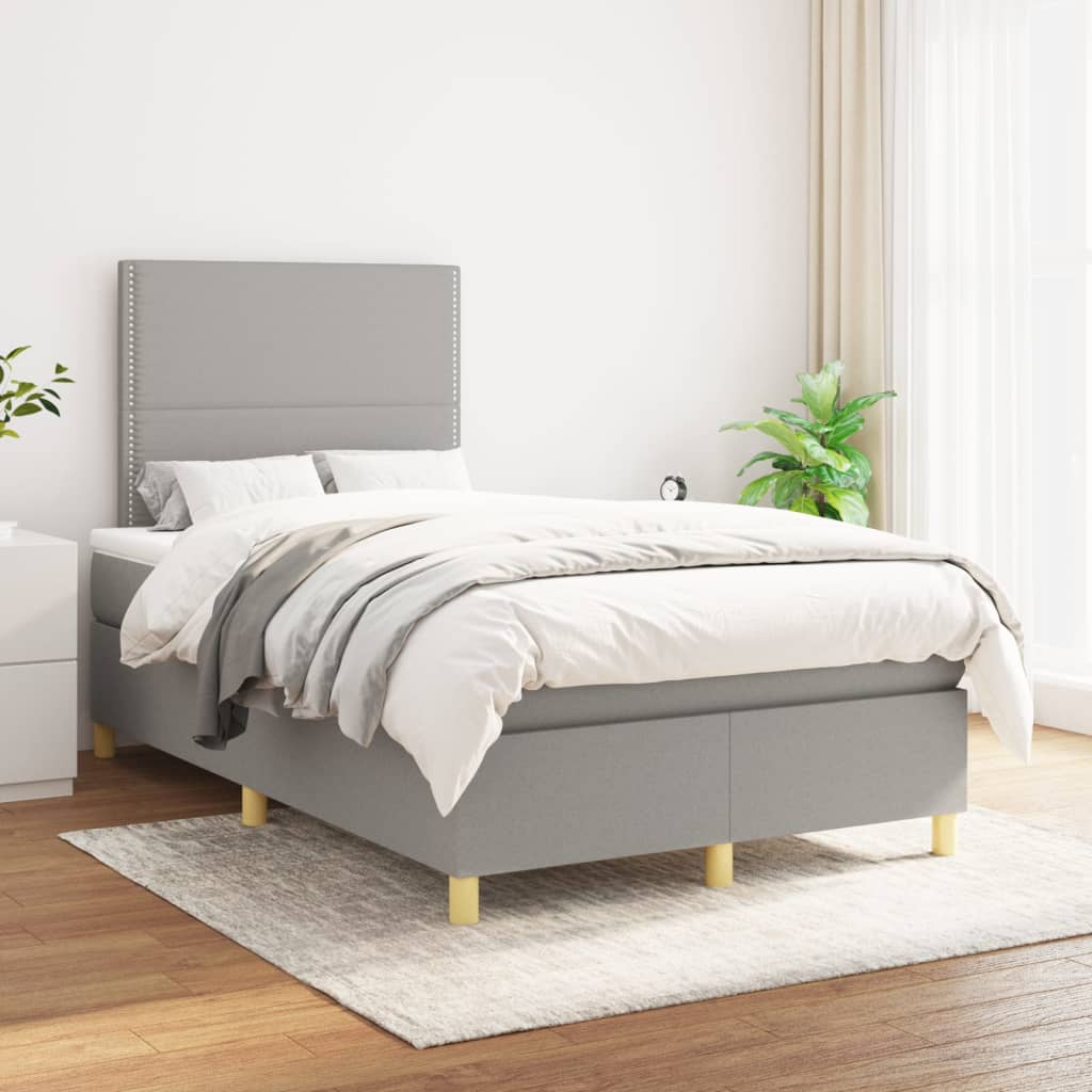 Cama boxspring com colchão 120x190 cm tecido cinzento-claro