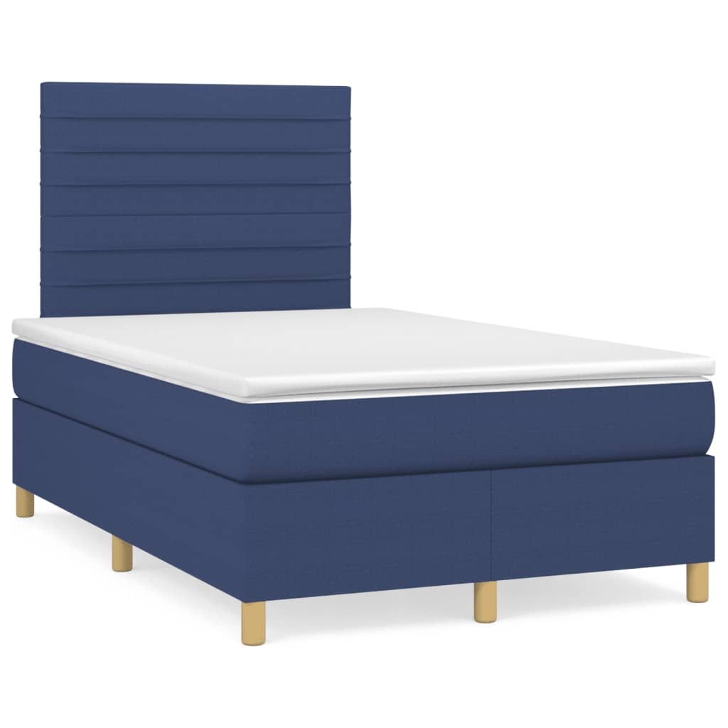 Cama boxspring com colchão 120x190 cm tecido azul