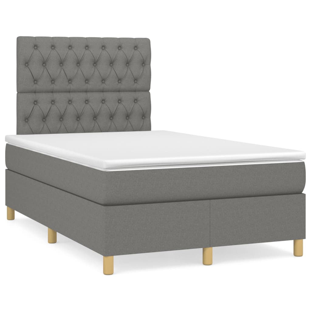 Cama boxspring com colchão 120x190 cm tecido cinzento-escuro