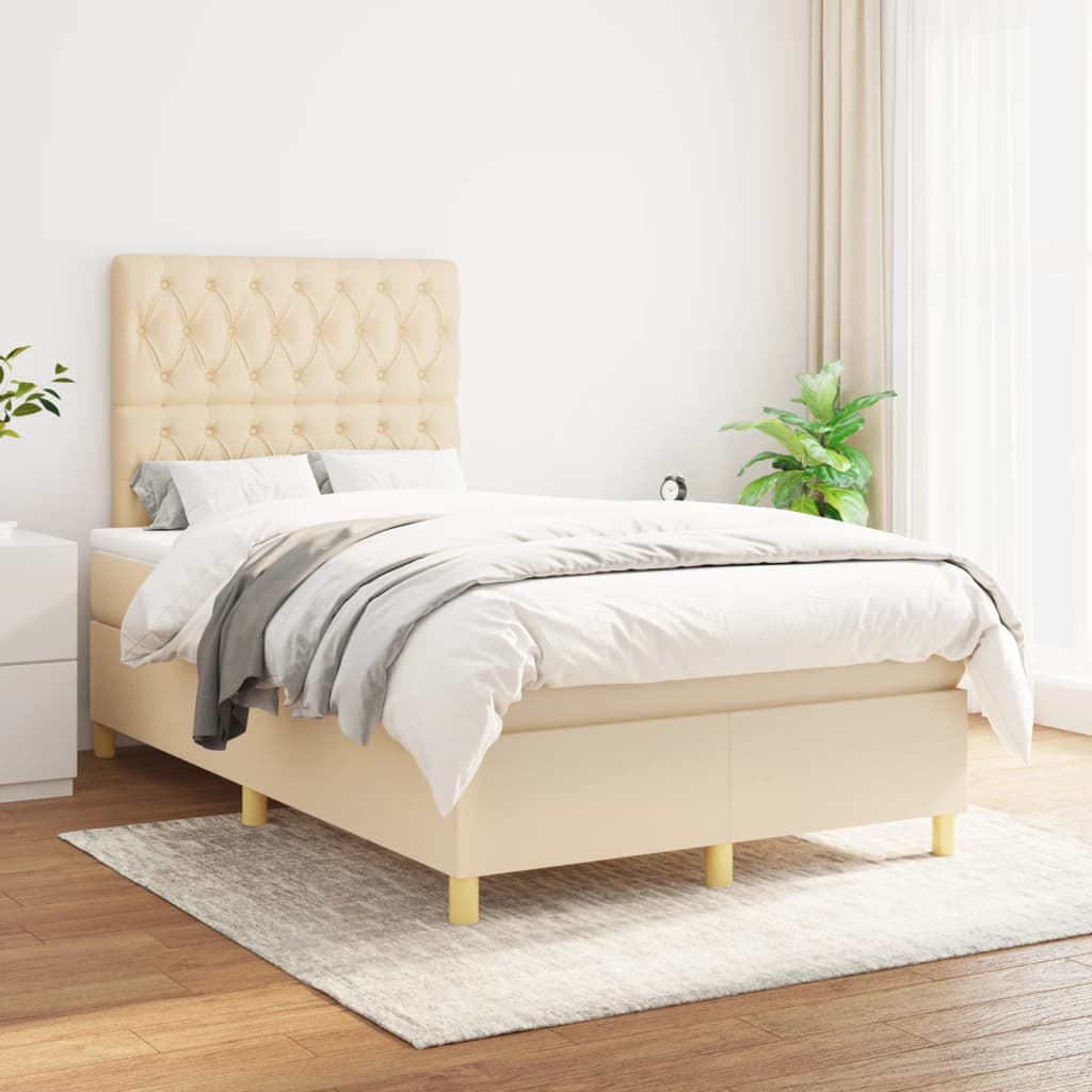 Cama boxspring com colchão 120x190 cm tecido cor creme