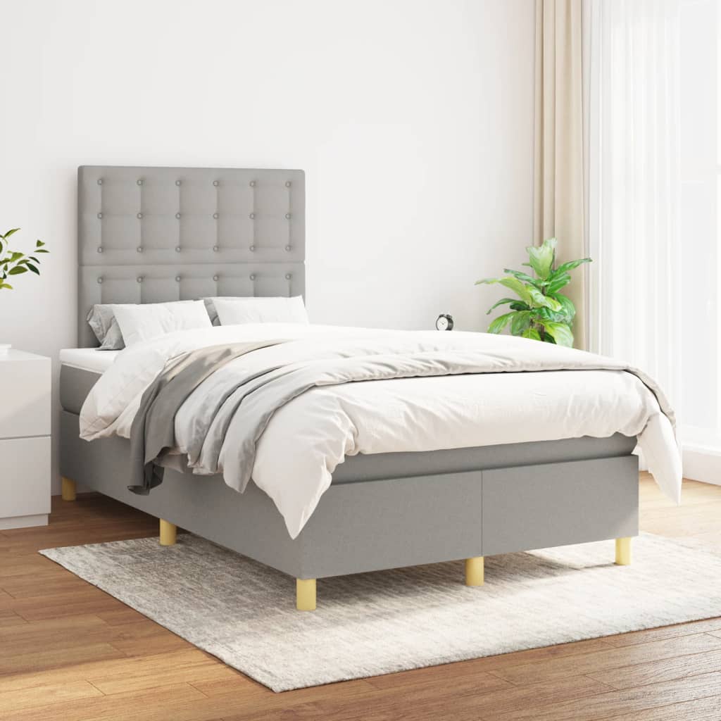 Cama boxspring com colchão 120x190 cm tecido cinzento-claro