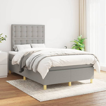 Cama boxspring com colchão 120x190 cm tecido cinzento-claro