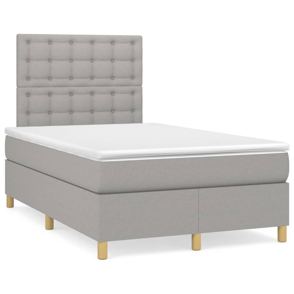 Cama boxspring com colchão 120x190 cm tecido cinzento-claro