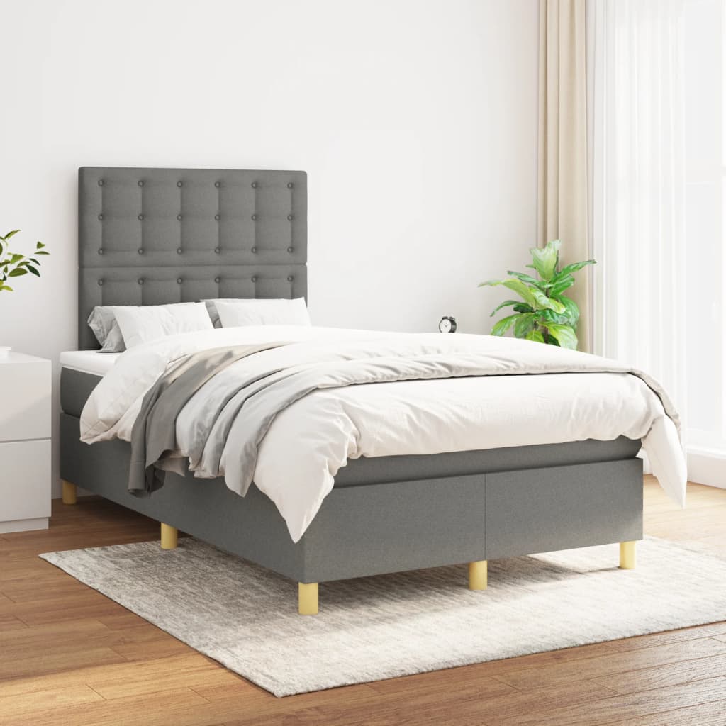 Cama boxspring com colchão 120x190 cm tecido cinzento-escuro