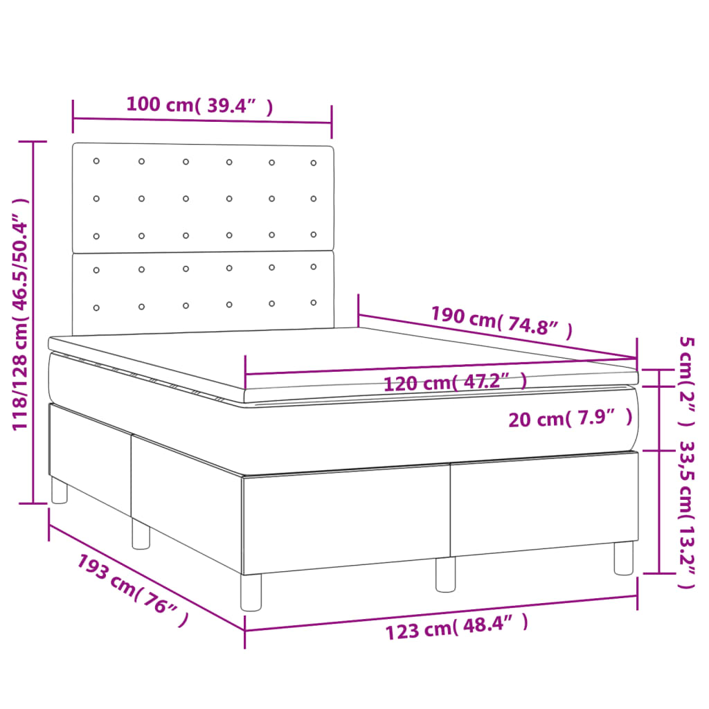 Cama boxspring com colchão 120x190 cm tecido azul