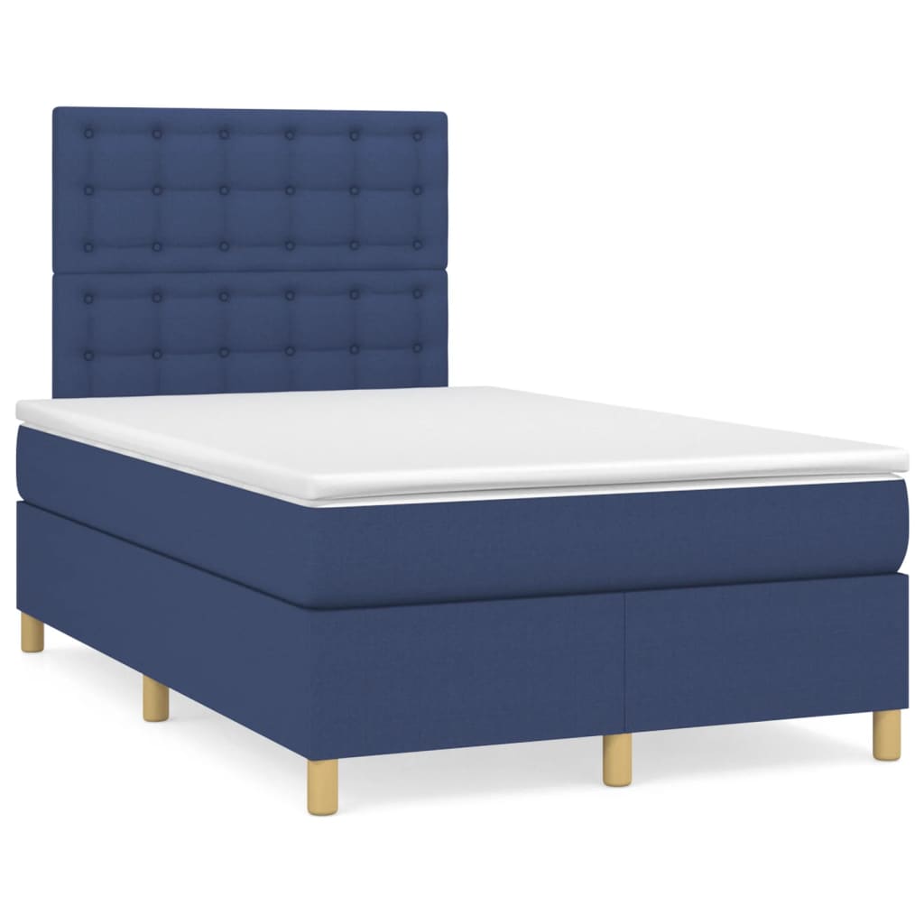 Cama boxspring com colchão 120x190 cm tecido azul