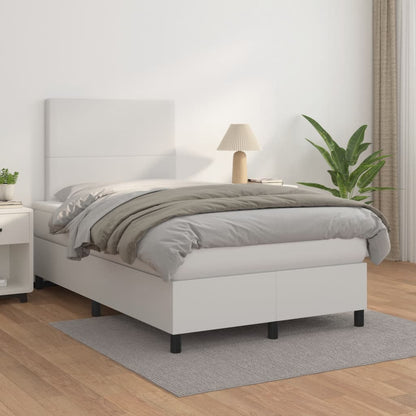 Cama boxspring com colchão 120x190 cm couro artificial branco