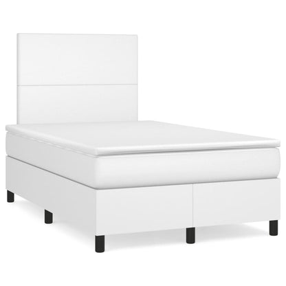 Cama boxspring com colchão 120x190 cm couro artificial branco