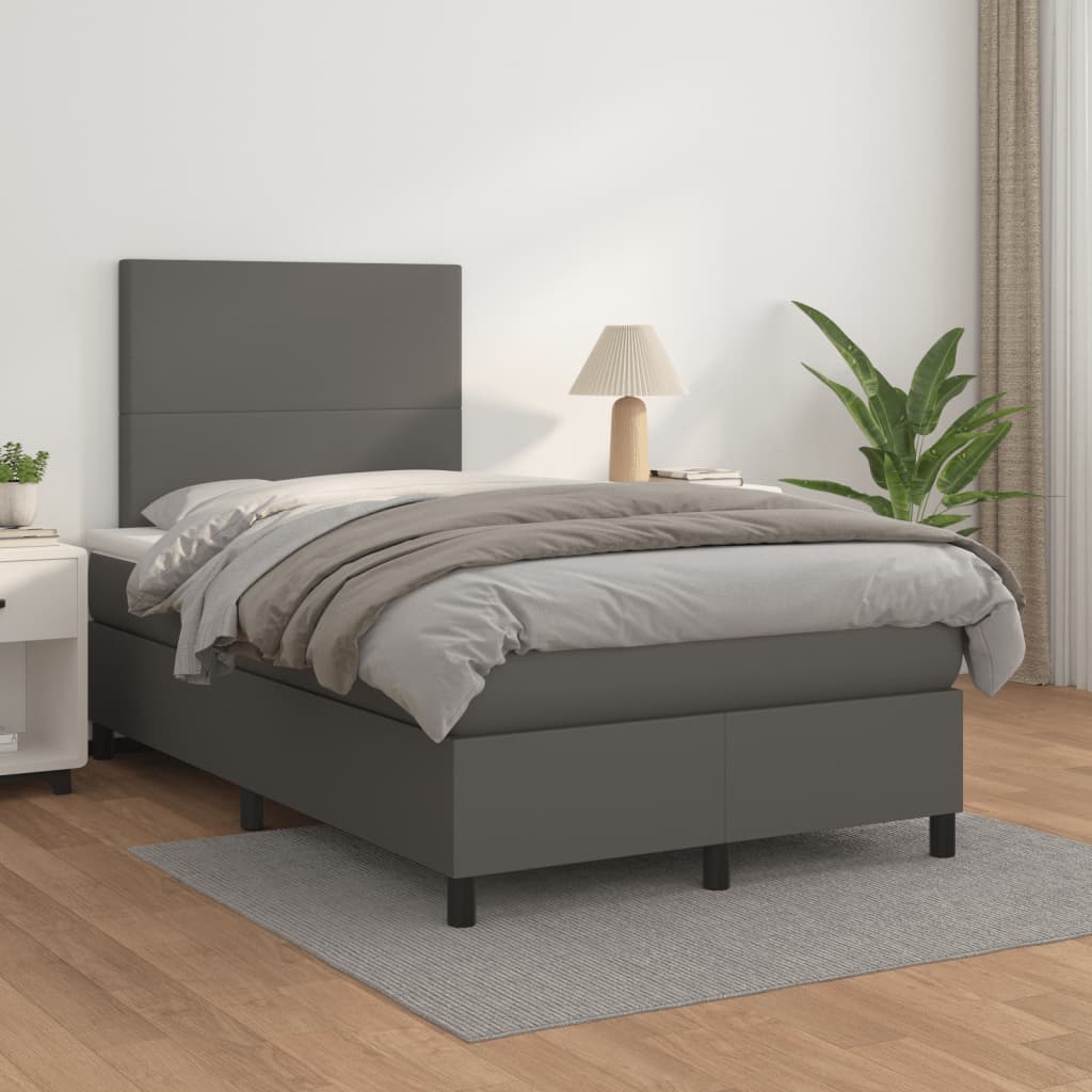 Cama boxspring com colchão 120x190 cm couro artificial cinzento