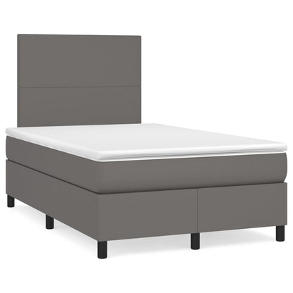 Cama boxspring com colchão 120x190 cm couro artificial cinzento