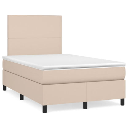 Cama boxspring c/ colchão 120x190cm couro artificial cappuccino