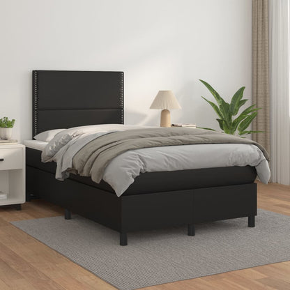 Cama boxspring com colchão 120x190 cm couro artificial preto