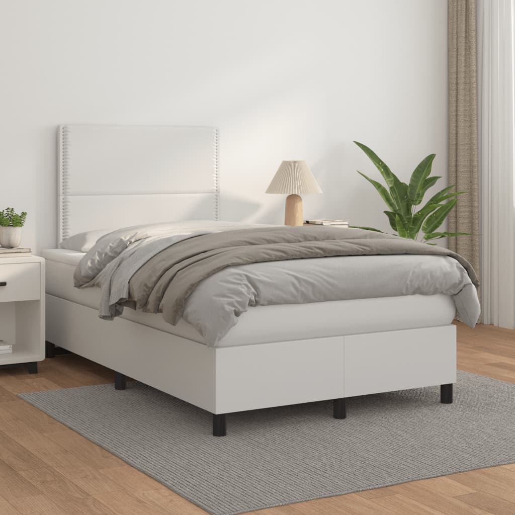 Cama boxspring com colchão 120x190 cm couro artificial branco